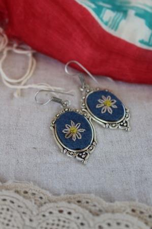 Hand Embroidered Denim Earrings