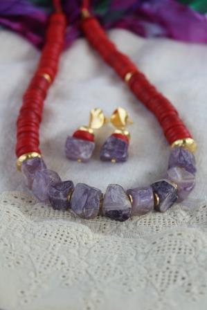 Amethyst Chunks Necklace Set