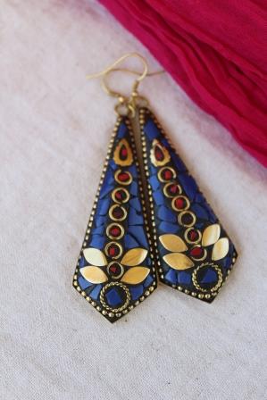 Nepali Turquoise Lac Mosaic Earrings
