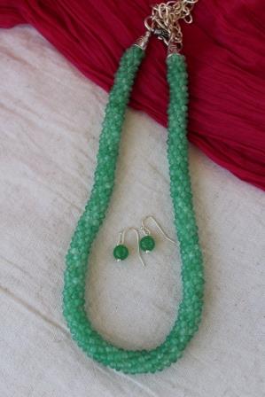 Crocheted Agate Beads Rope Necklace Set Green