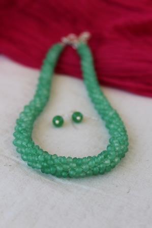 Crocheted Agate Beads Rope Necklace Set Green