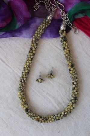Crocheted Agate Beads Rope Necklace Set Ochre