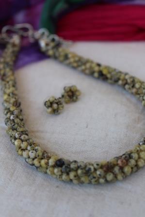 Crocheted Agate Beads Rope Necklace Set Ochre