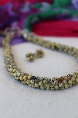 Crocheted Agate Beads Rope Necklace Set Ochre