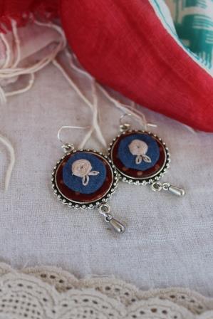 Ajrakh-Denim Embroidered Earrings