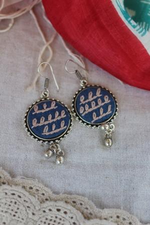 Denim hand Embroidered Earrings