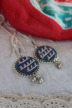 Denim hand Embroidered Earrings