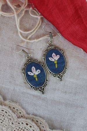 Hand Embroidered Denim Earrings