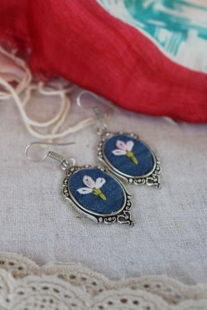 Hand Embroidered Denim Earrings