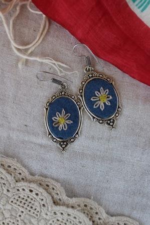 Hand Embroidered Denim Earrings