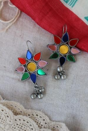German Silver Glass Earrings