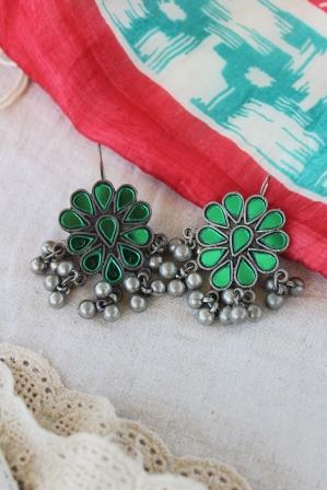German Silver Glass Earrings