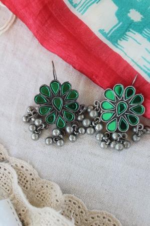 German Silver Glass Earrings