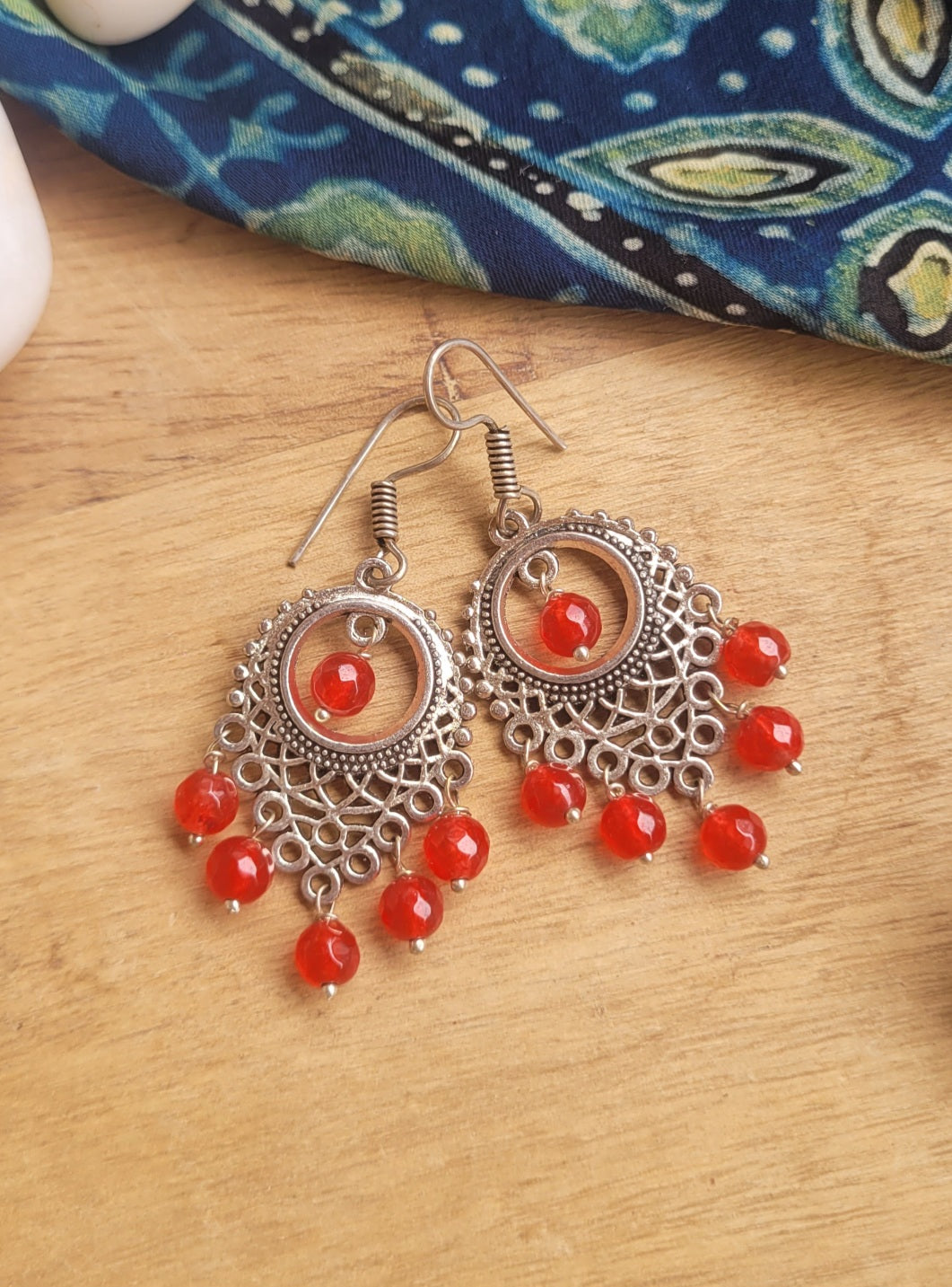 red bead earrings danglers 