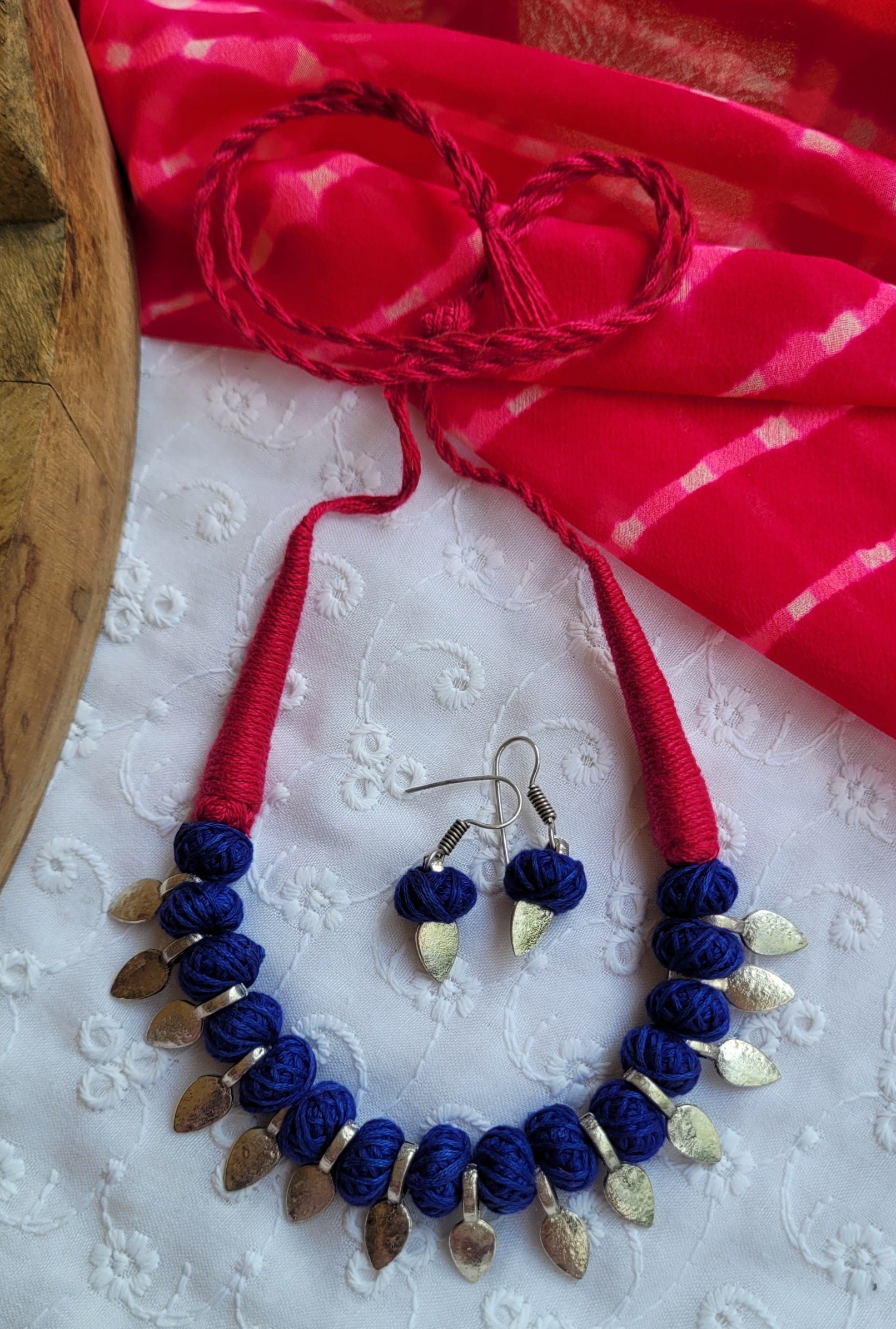 Navy blue necklace and earrings set 