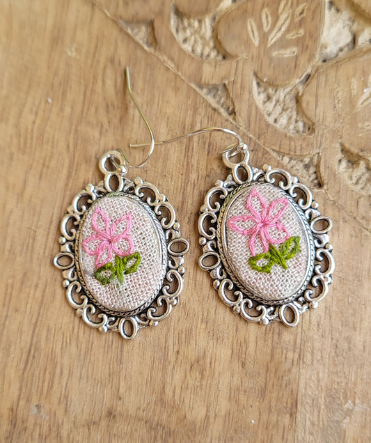 Pair of earrings with pink floral design 