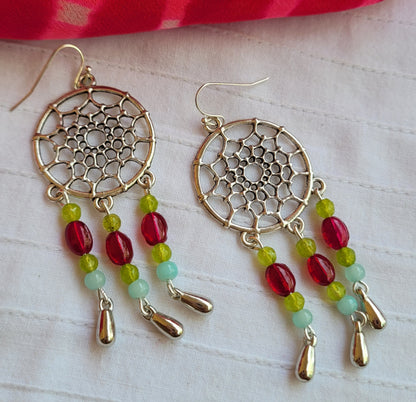 Pair of dreamcatcher earrings with colorful beads 