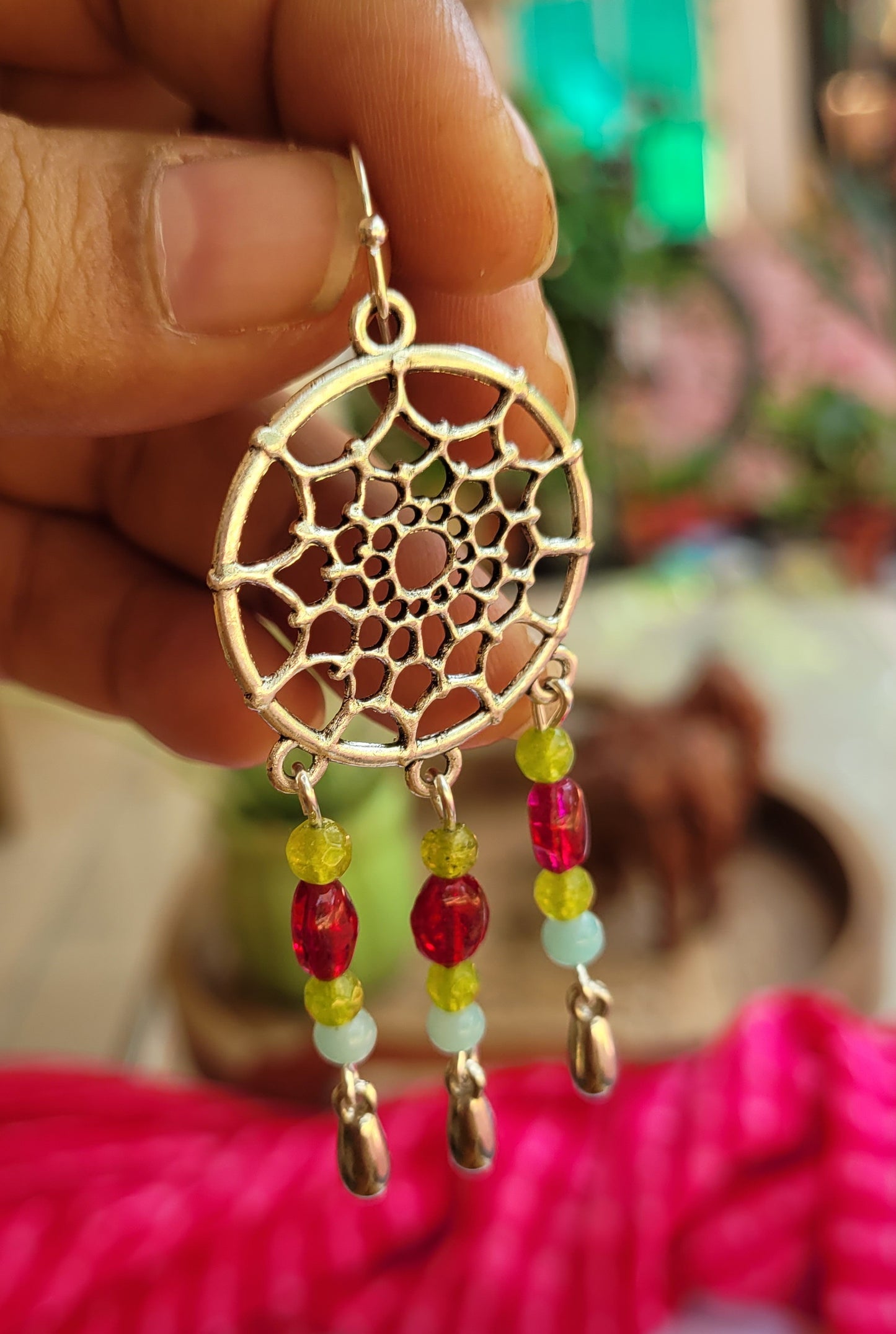 Dreamcatcher earring with colorful beads