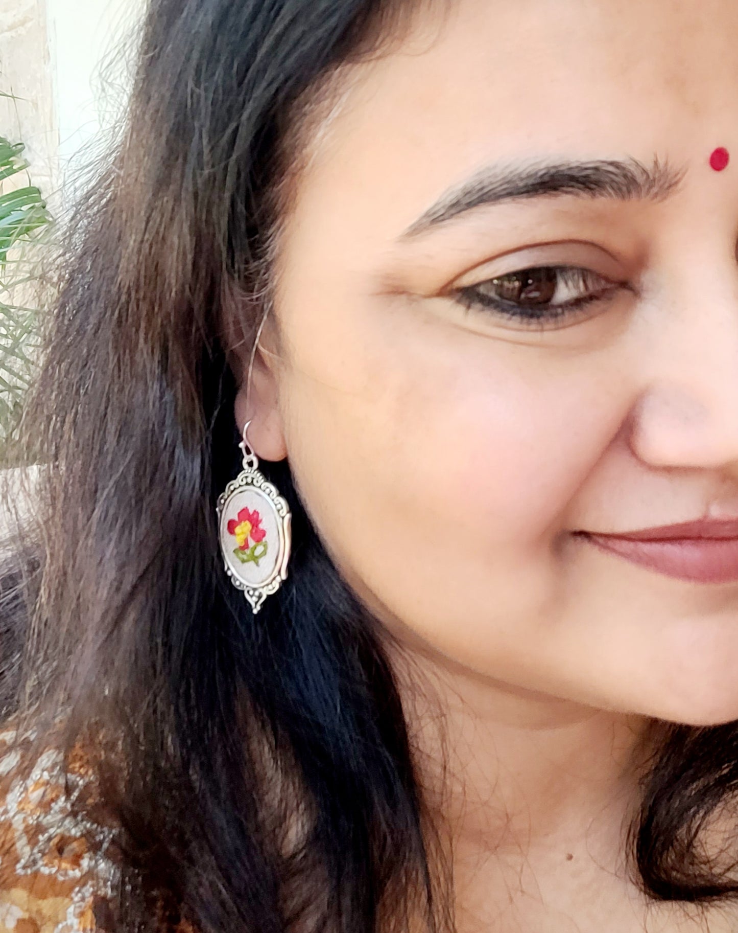 floral embroidered earring