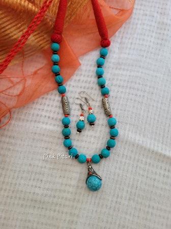 Blue Lava Beads Necklace Set