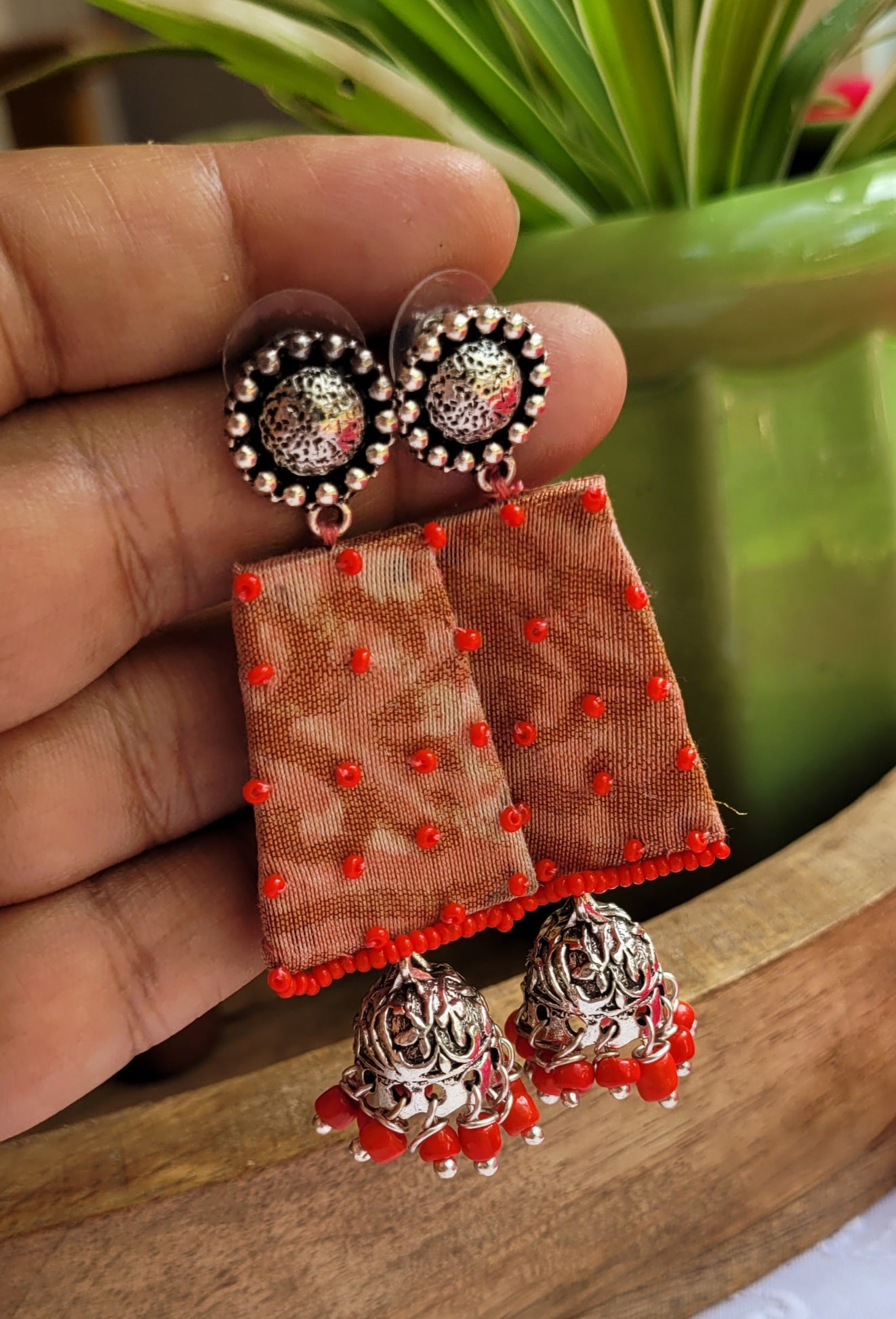 Red beads jhumki with stud