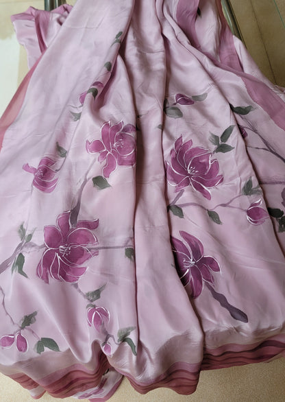 Mauve Handpainted Saree