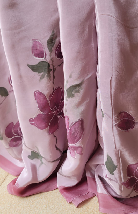 Handpainted  Mauve Saree