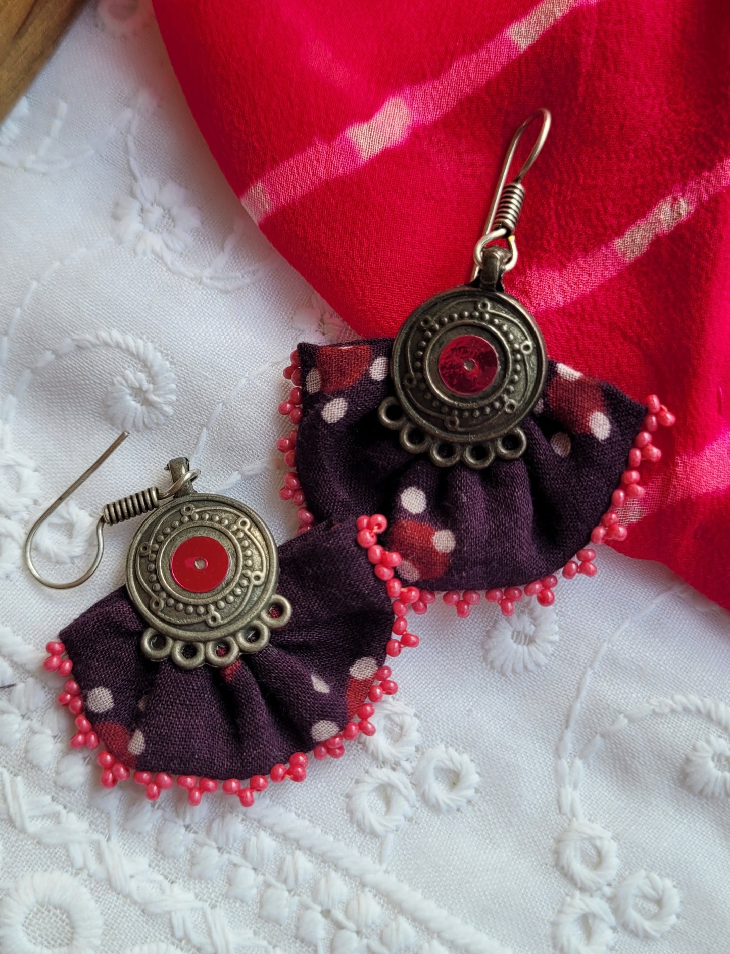 Ajrakh hand Embroidered Earrings