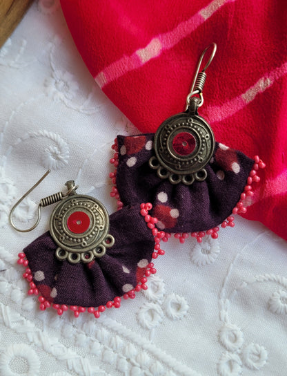 Ajrakh hand Embroidered Earrings