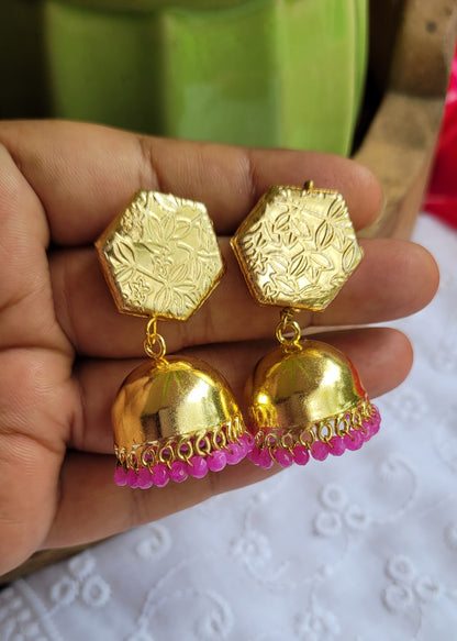 Pink wire wrapped beads jhumki with stud